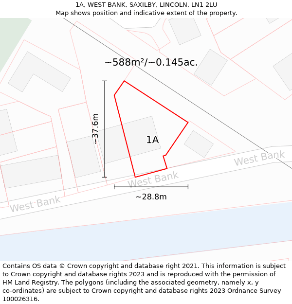 1A, WEST BANK, SAXILBY, LINCOLN, LN1 2LU: Plot and title map