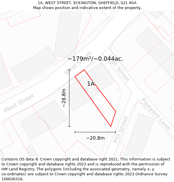 1A, WEST STREET, ECKINGTON, SHEFFIELD, S21 4GA: Plot and title map