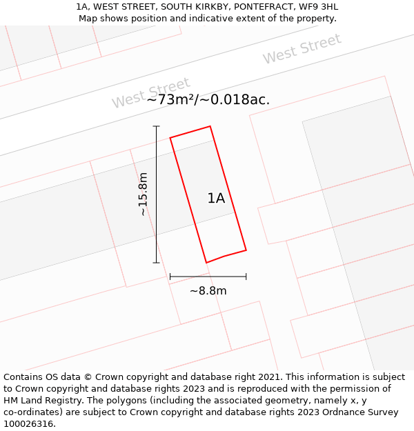 1A, WEST STREET, SOUTH KIRKBY, PONTEFRACT, WF9 3HL: Plot and title map