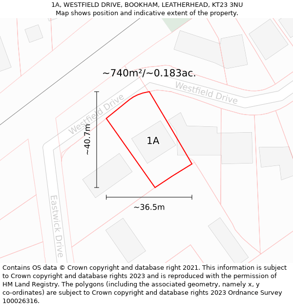 1A, WESTFIELD DRIVE, BOOKHAM, LEATHERHEAD, KT23 3NU: Plot and title map