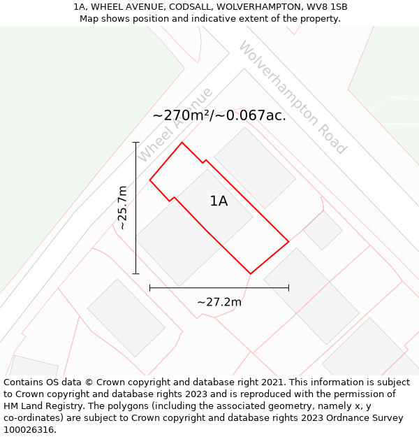 1A, WHEEL AVENUE, CODSALL, WOLVERHAMPTON, WV8 1SB: Plot and title map