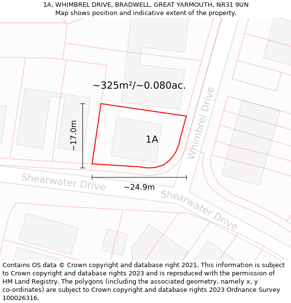 1A, WHIMBREL DRIVE, BRADWELL, GREAT YARMOUTH, NR31 9UN: Plot and title map