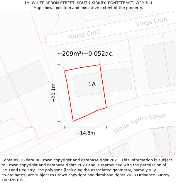 1A, WHITE APRON STREET, SOUTH KIRKBY, PONTEFRACT, WF9 3LH: Plot and title map