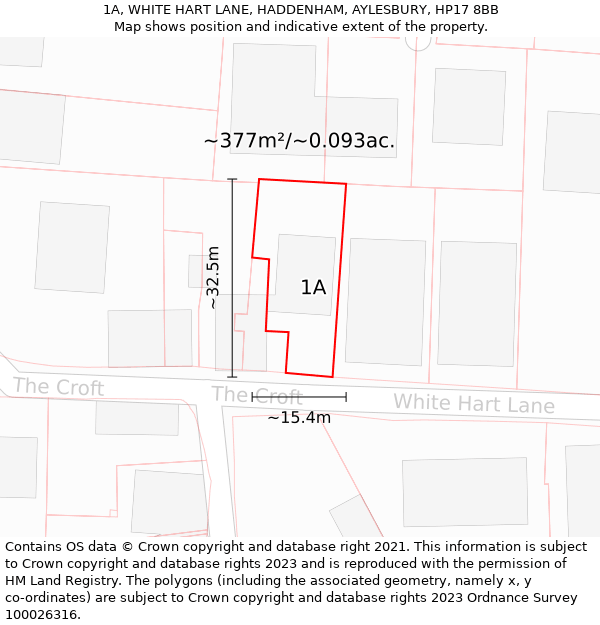 1A, WHITE HART LANE, HADDENHAM, AYLESBURY, HP17 8BB: Plot and title map