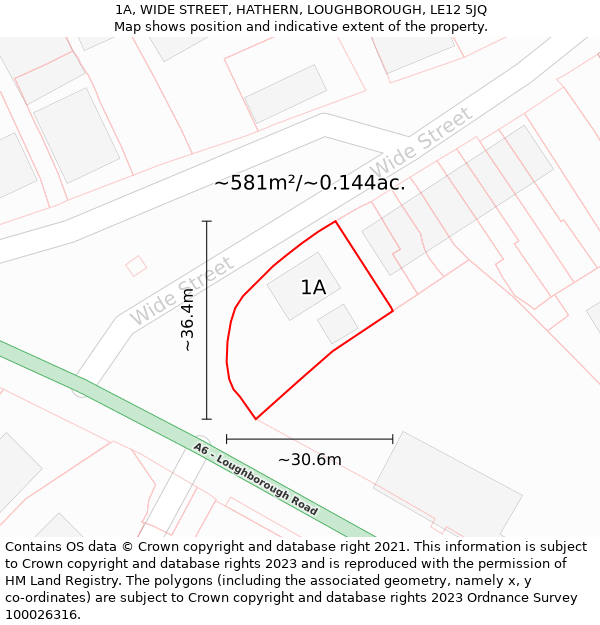 1A, WIDE STREET, HATHERN, LOUGHBOROUGH, LE12 5JQ: Plot and title map