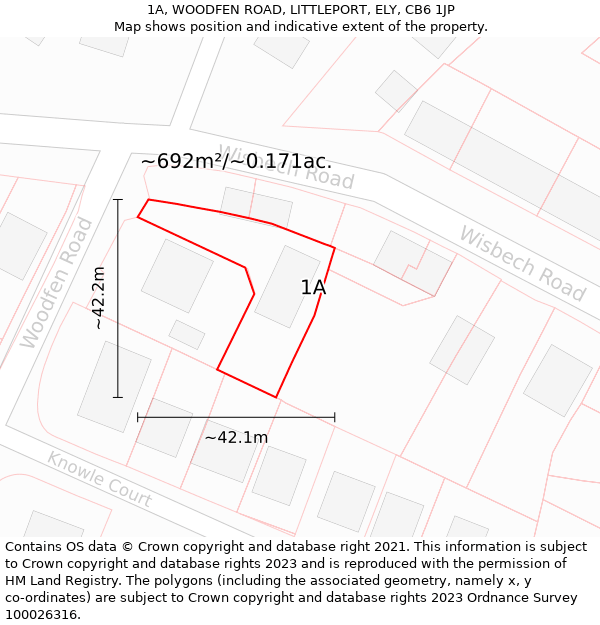 1A, WOODFEN ROAD, LITTLEPORT, ELY, CB6 1JP: Plot and title map