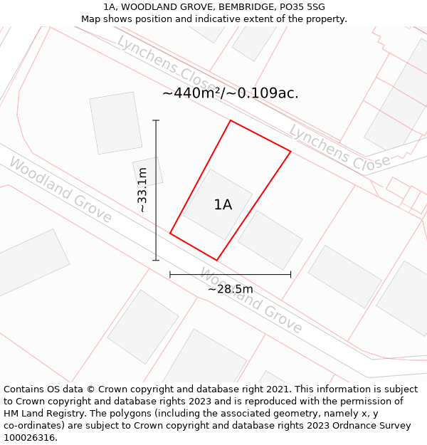 1A, WOODLAND GROVE, BEMBRIDGE, PO35 5SG: Plot and title map