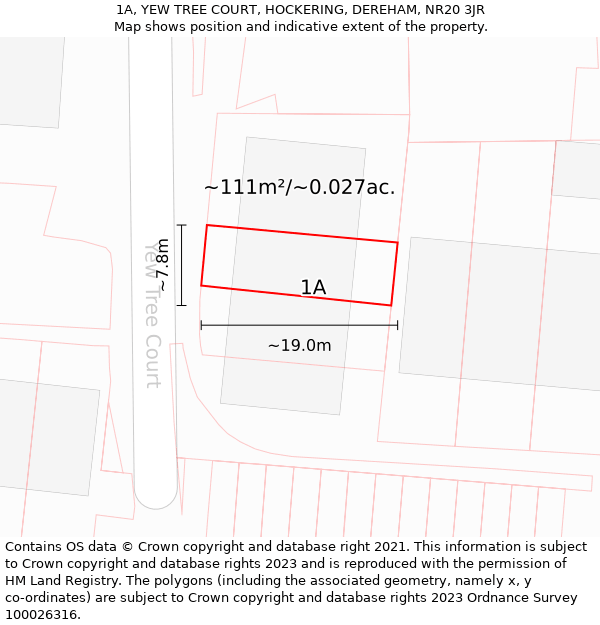 1A, YEW TREE COURT, HOCKERING, DEREHAM, NR20 3JR: Plot and title map