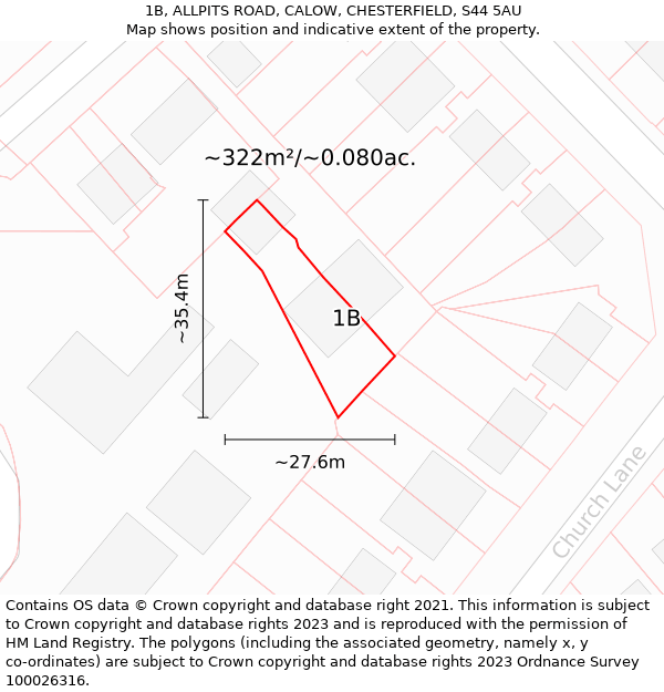 1B, ALLPITS ROAD, CALOW, CHESTERFIELD, S44 5AU: Plot and title map