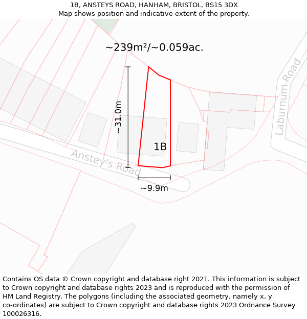 1B, ANSTEYS ROAD, HANHAM, BRISTOL, BS15 3DX: Plot and title map