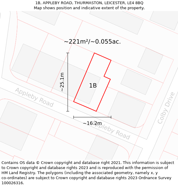 1B, APPLEBY ROAD, THURMASTON, LEICESTER, LE4 8BQ: Plot and title map