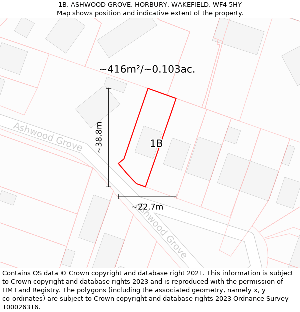 1B, ASHWOOD GROVE, HORBURY, WAKEFIELD, WF4 5HY: Plot and title map