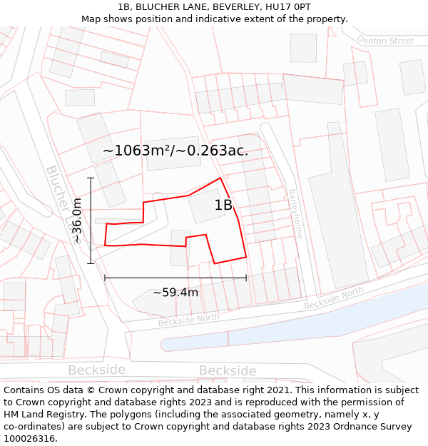 1B, BLUCHER LANE, BEVERLEY, HU17 0PT: Plot and title map