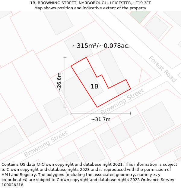 1B, BROWNING STREET, NARBOROUGH, LEICESTER, LE19 3EE: Plot and title map