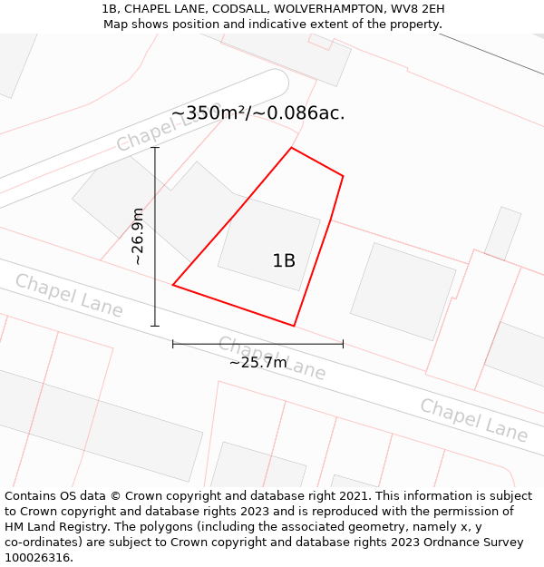 1B, CHAPEL LANE, CODSALL, WOLVERHAMPTON, WV8 2EH: Plot and title map