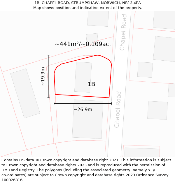 1B, CHAPEL ROAD, STRUMPSHAW, NORWICH, NR13 4PA: Plot and title map