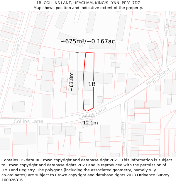 1B, COLLINS LANE, HEACHAM, KING'S LYNN, PE31 7DZ: Plot and title map