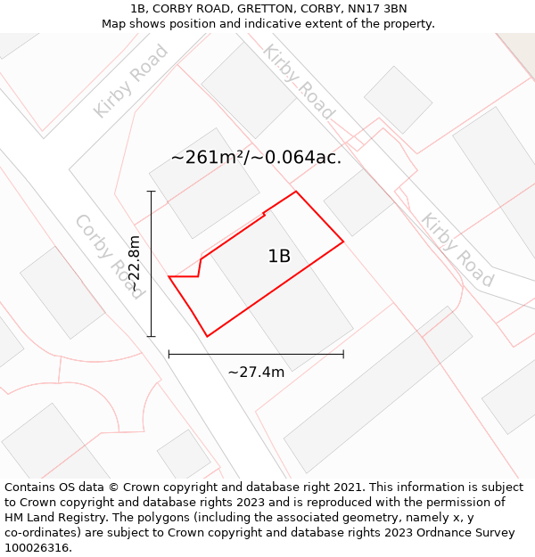 1B, CORBY ROAD, GRETTON, CORBY, NN17 3BN: Plot and title map
