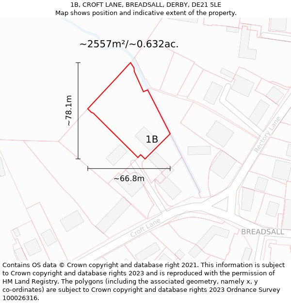 1B, CROFT LANE, BREADSALL, DERBY, DE21 5LE: Plot and title map