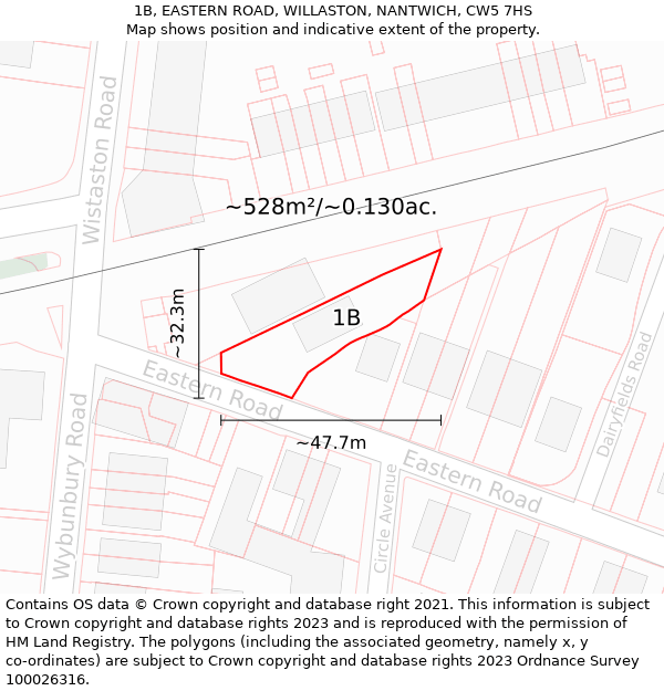 1B, EASTERN ROAD, WILLASTON, NANTWICH, CW5 7HS: Plot and title map