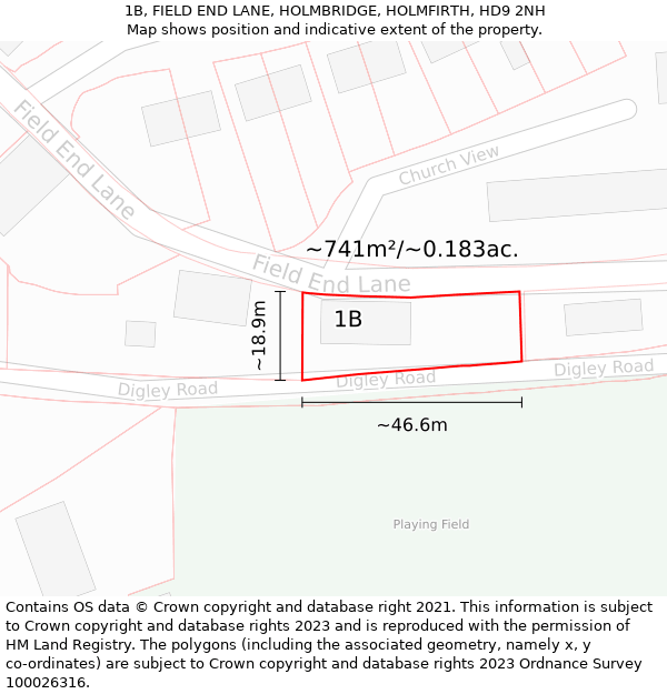 1B, FIELD END LANE, HOLMBRIDGE, HOLMFIRTH, HD9 2NH: Plot and title map