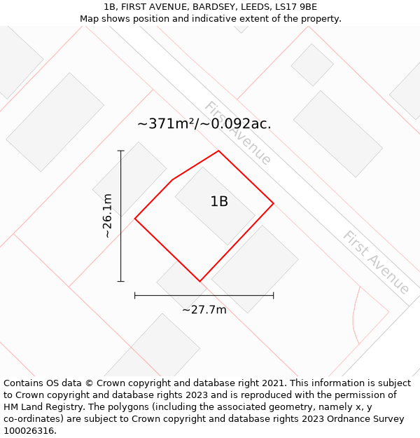 1B, FIRST AVENUE, BARDSEY, LEEDS, LS17 9BE: Plot and title map