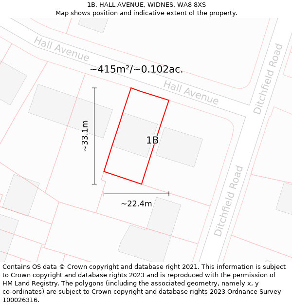 1B, HALL AVENUE, WIDNES, WA8 8XS: Plot and title map