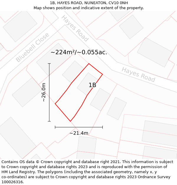 1B, HAYES ROAD, NUNEATON, CV10 0NH: Plot and title map