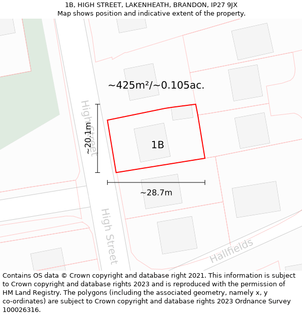 1B, HIGH STREET, LAKENHEATH, BRANDON, IP27 9JX: Plot and title map