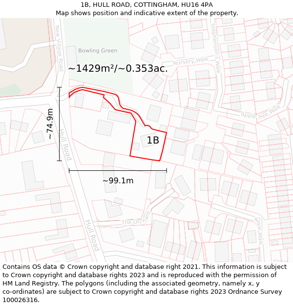 1B, HULL ROAD, COTTINGHAM, HU16 4PA: Plot and title map