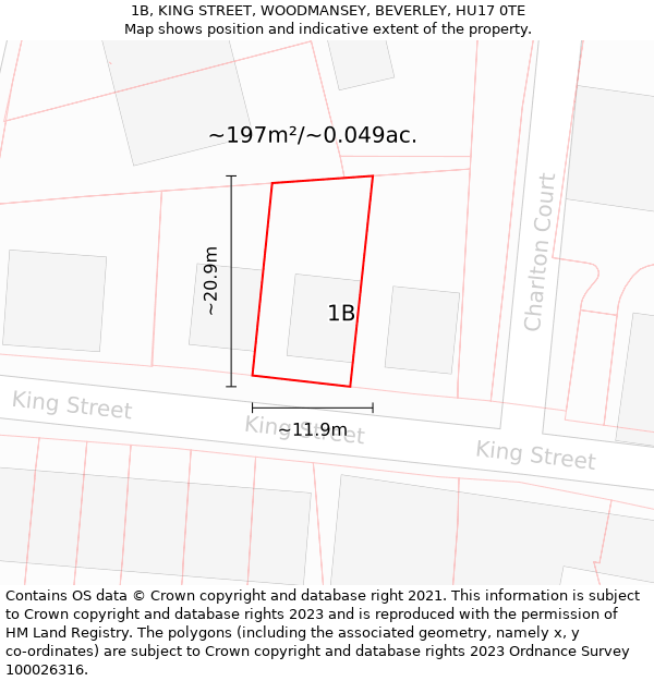 1B, KING STREET, WOODMANSEY, BEVERLEY, HU17 0TE: Plot and title map