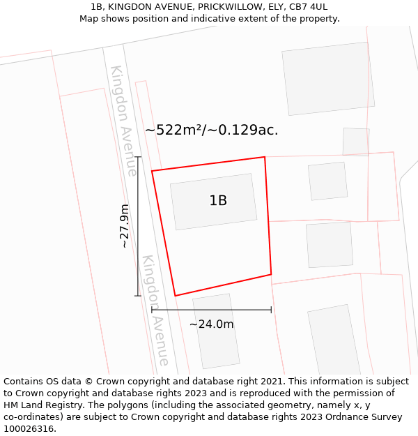 1B, KINGDON AVENUE, PRICKWILLOW, ELY, CB7 4UL: Plot and title map