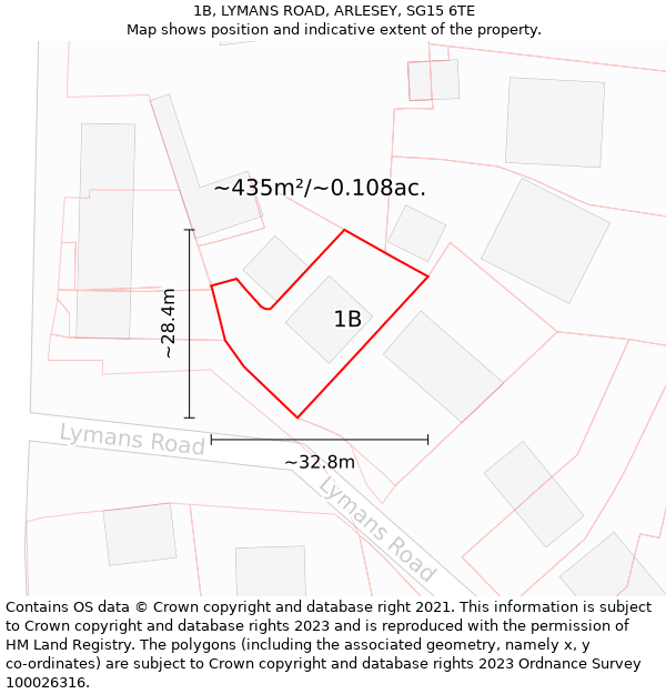 1B, LYMANS ROAD, ARLESEY, SG15 6TE: Plot and title map