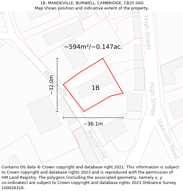 1B, MANDEVILLE, BURWELL, CAMBRIDGE, CB25 0AG: Plot and title map