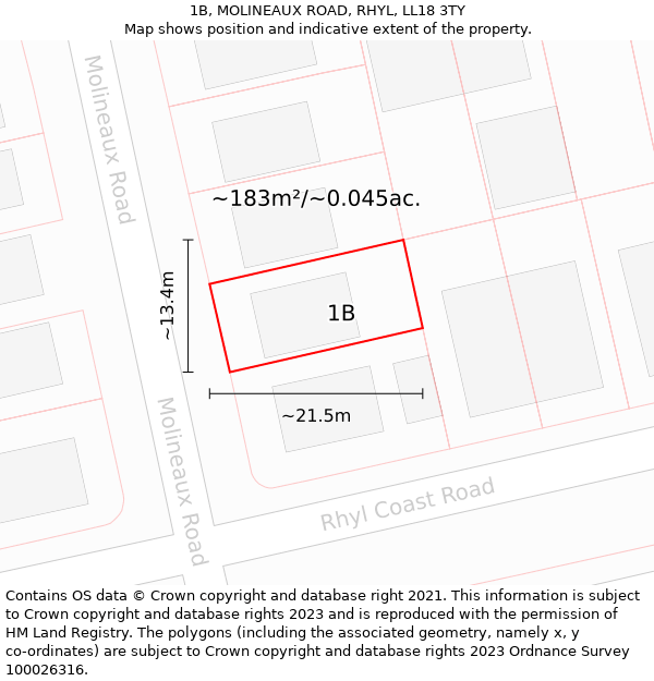 1B, MOLINEAUX ROAD, RHYL, LL18 3TY: Plot and title map