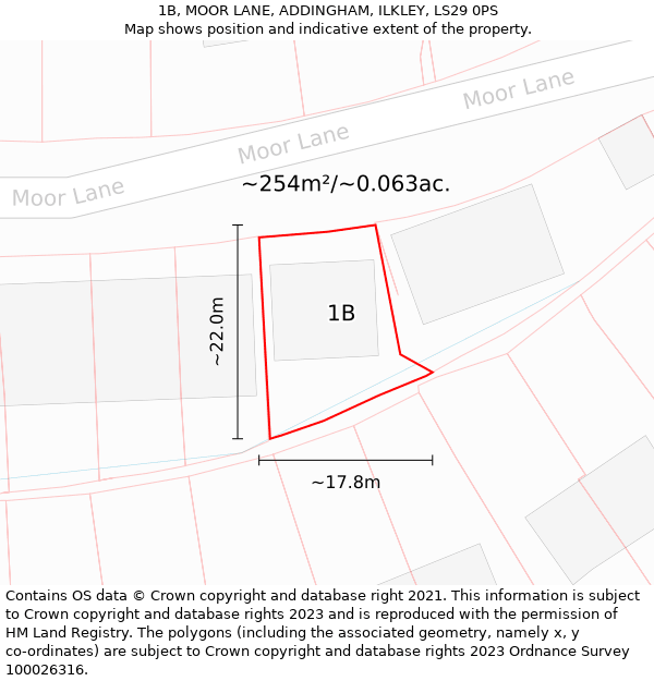 1B, MOOR LANE, ADDINGHAM, ILKLEY, LS29 0PS: Plot and title map