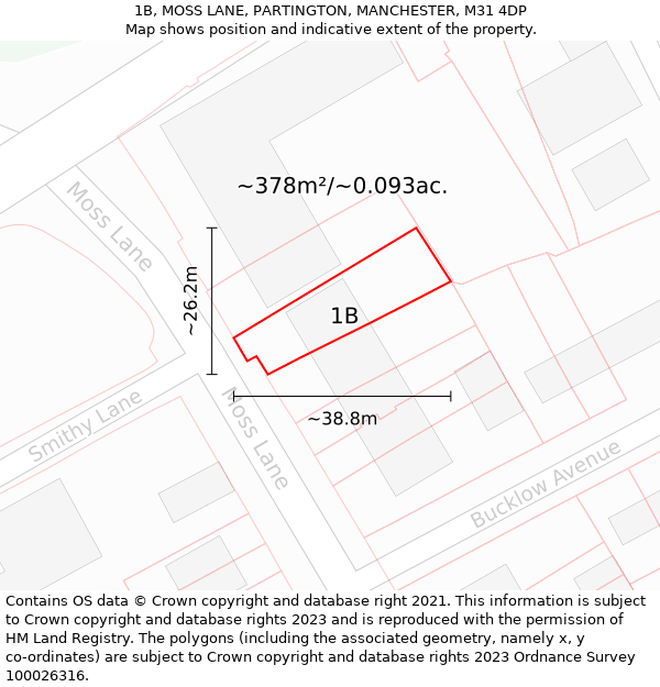 1B, MOSS LANE, PARTINGTON, MANCHESTER, M31 4DP: Plot and title map