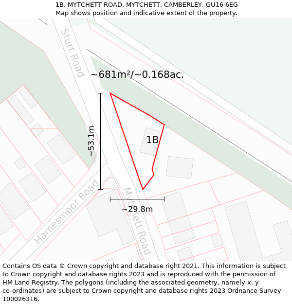 1B, MYTCHETT ROAD, MYTCHETT, CAMBERLEY, GU16 6EG: Plot and title map