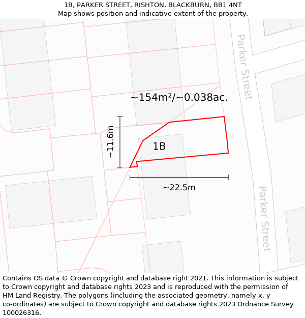 1B, PARKER STREET, RISHTON, BLACKBURN, BB1 4NT: Plot and title map