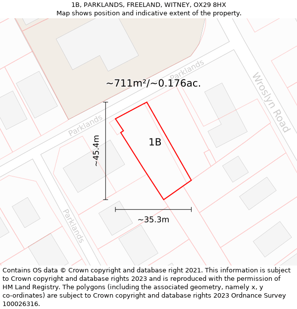 1B, PARKLANDS, FREELAND, WITNEY, OX29 8HX: Plot and title map