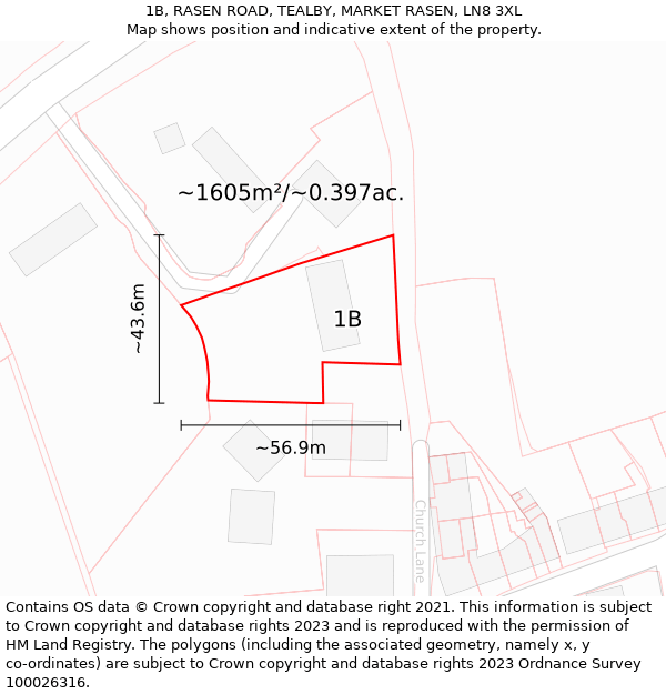 1B, RASEN ROAD, TEALBY, MARKET RASEN, LN8 3XL: Plot and title map