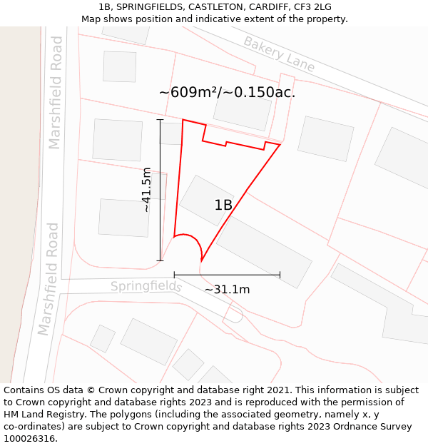 1B, SPRINGFIELDS, CASTLETON, CARDIFF, CF3 2LG: Plot and title map