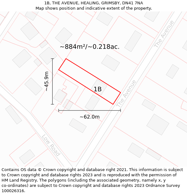 1B, THE AVENUE, HEALING, GRIMSBY, DN41 7NA: Plot and title map