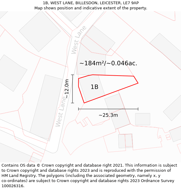 1B, WEST LANE, BILLESDON, LEICESTER, LE7 9AP: Plot and title map