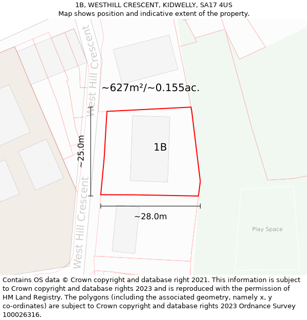 1B, WESTHILL CRESCENT, KIDWELLY, SA17 4US: Plot and title map