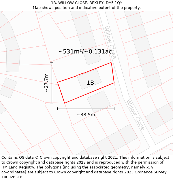 1B, WILLOW CLOSE, BEXLEY, DA5 1QY: Plot and title map