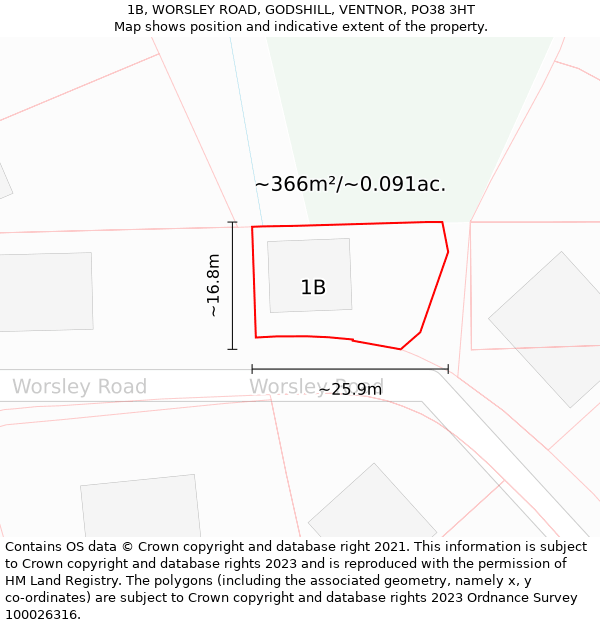 1B, WORSLEY ROAD, GODSHILL, VENTNOR, PO38 3HT: Plot and title map