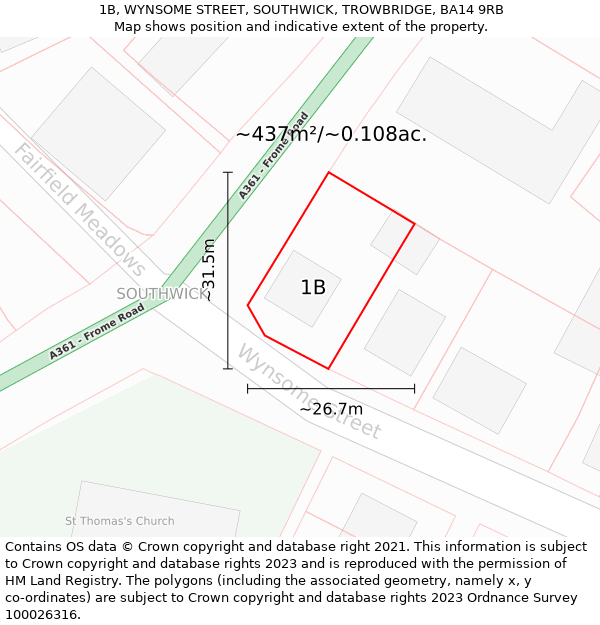 1B, WYNSOME STREET, SOUTHWICK, TROWBRIDGE, BA14 9RB: Plot and title map