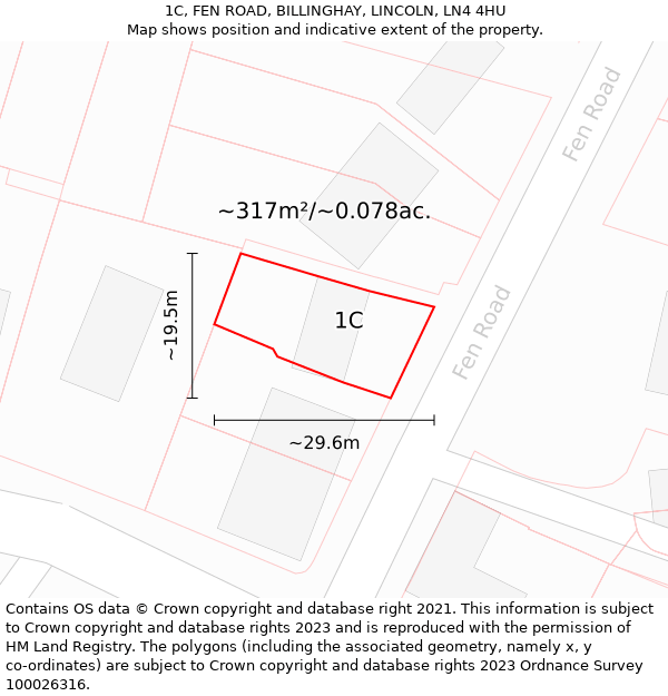 1C, FEN ROAD, BILLINGHAY, LINCOLN, LN4 4HU: Plot and title map