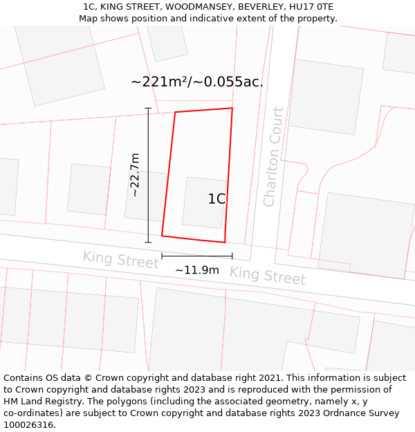 1C, KING STREET, WOODMANSEY, BEVERLEY, HU17 0TE: Plot and title map